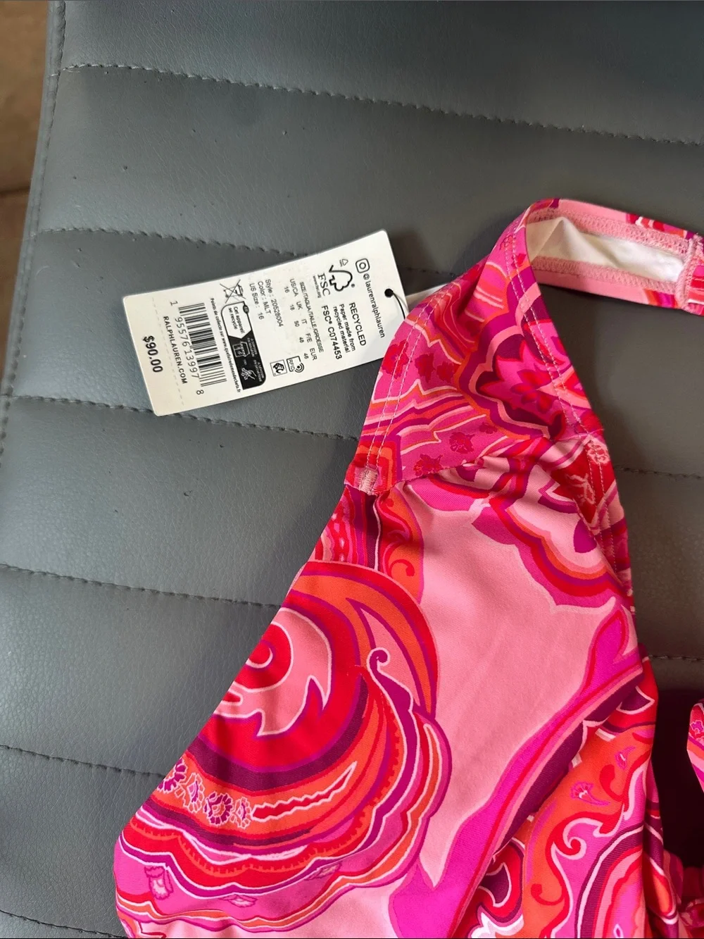 Lauren Ralph Lauren Pink & Fuchsia Swirl Tie Bikini Set